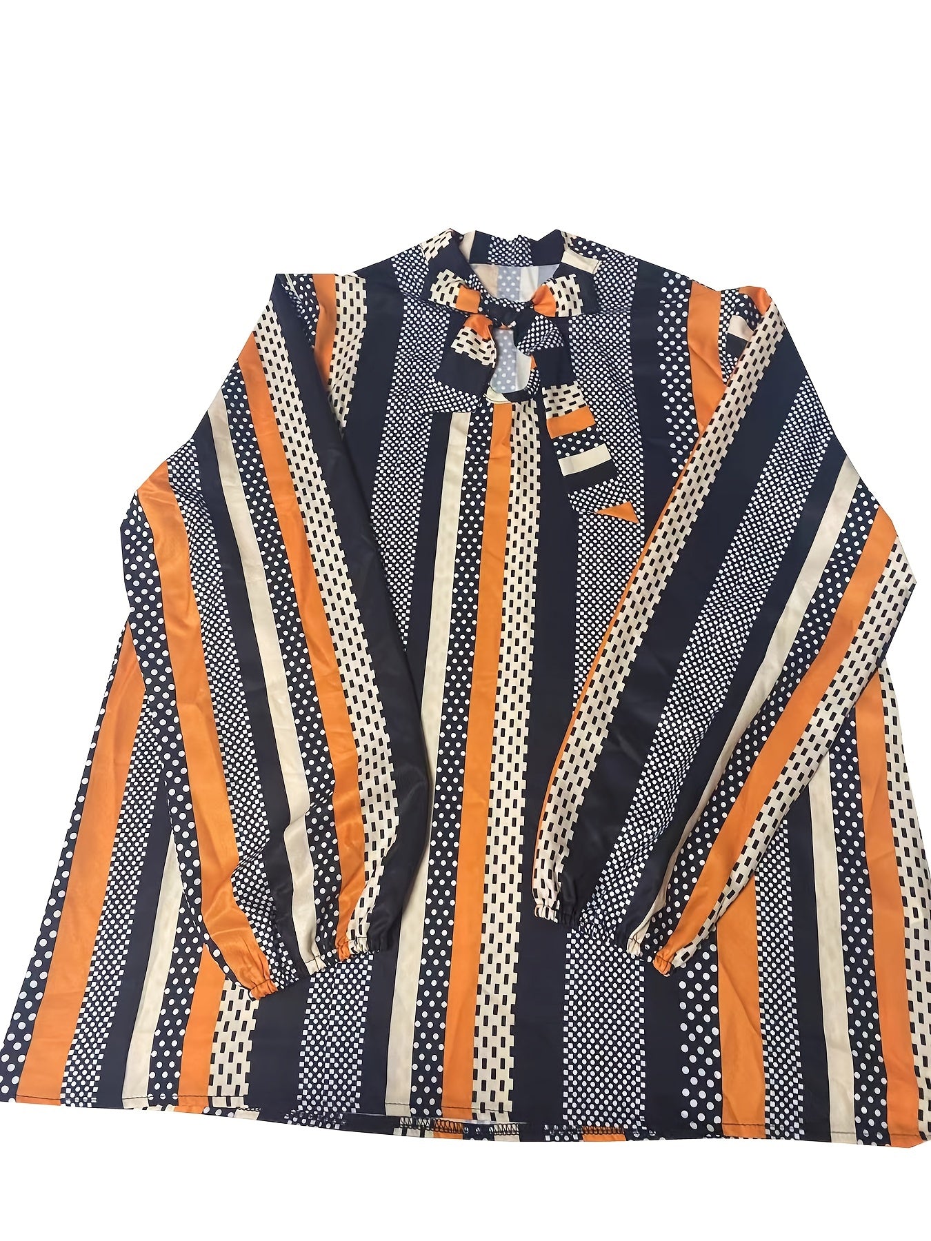  Casual Blouse Women's Plus Stripe & Dot Print Lantern Sleeve