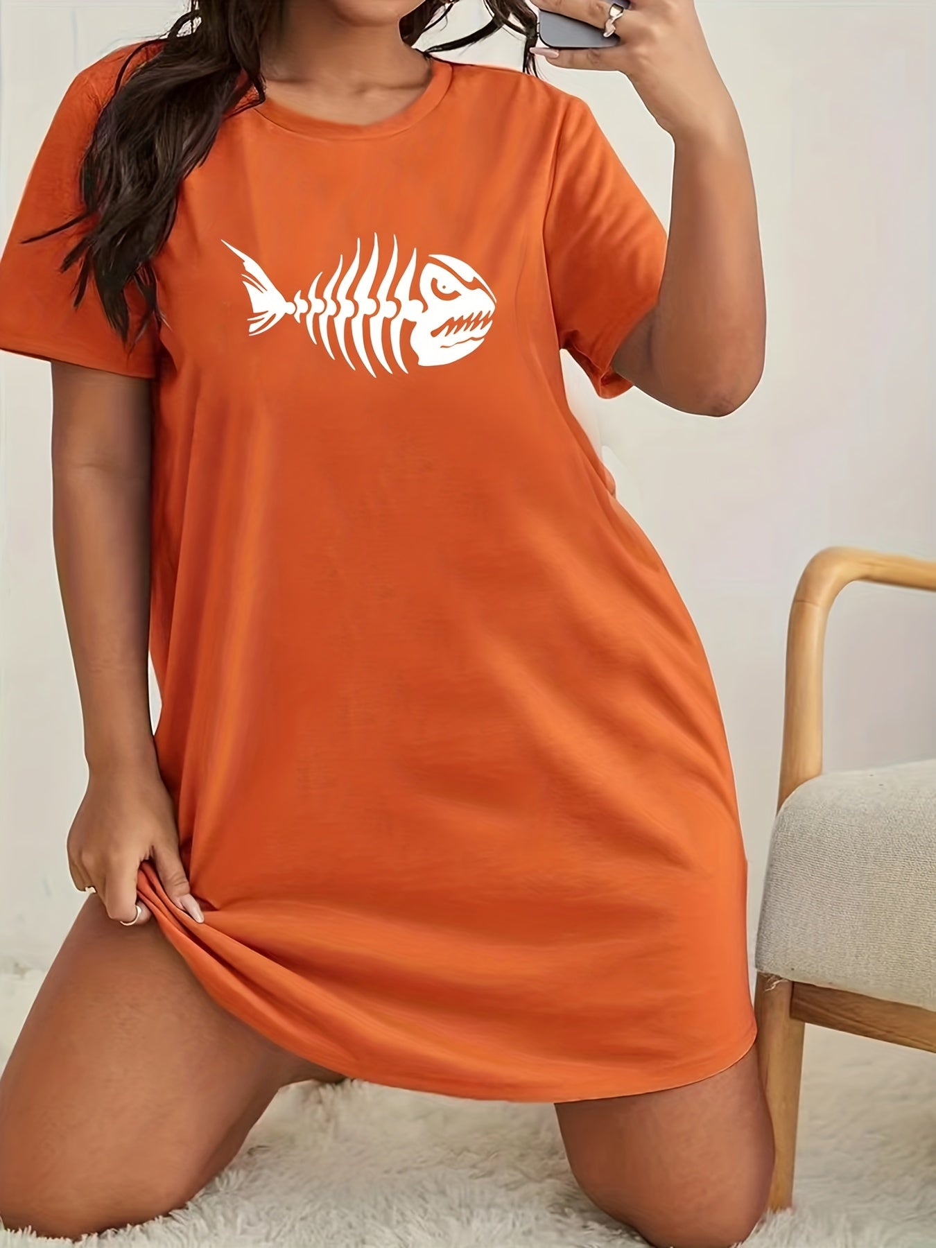  Fish Bone Print Tee Nightdress
