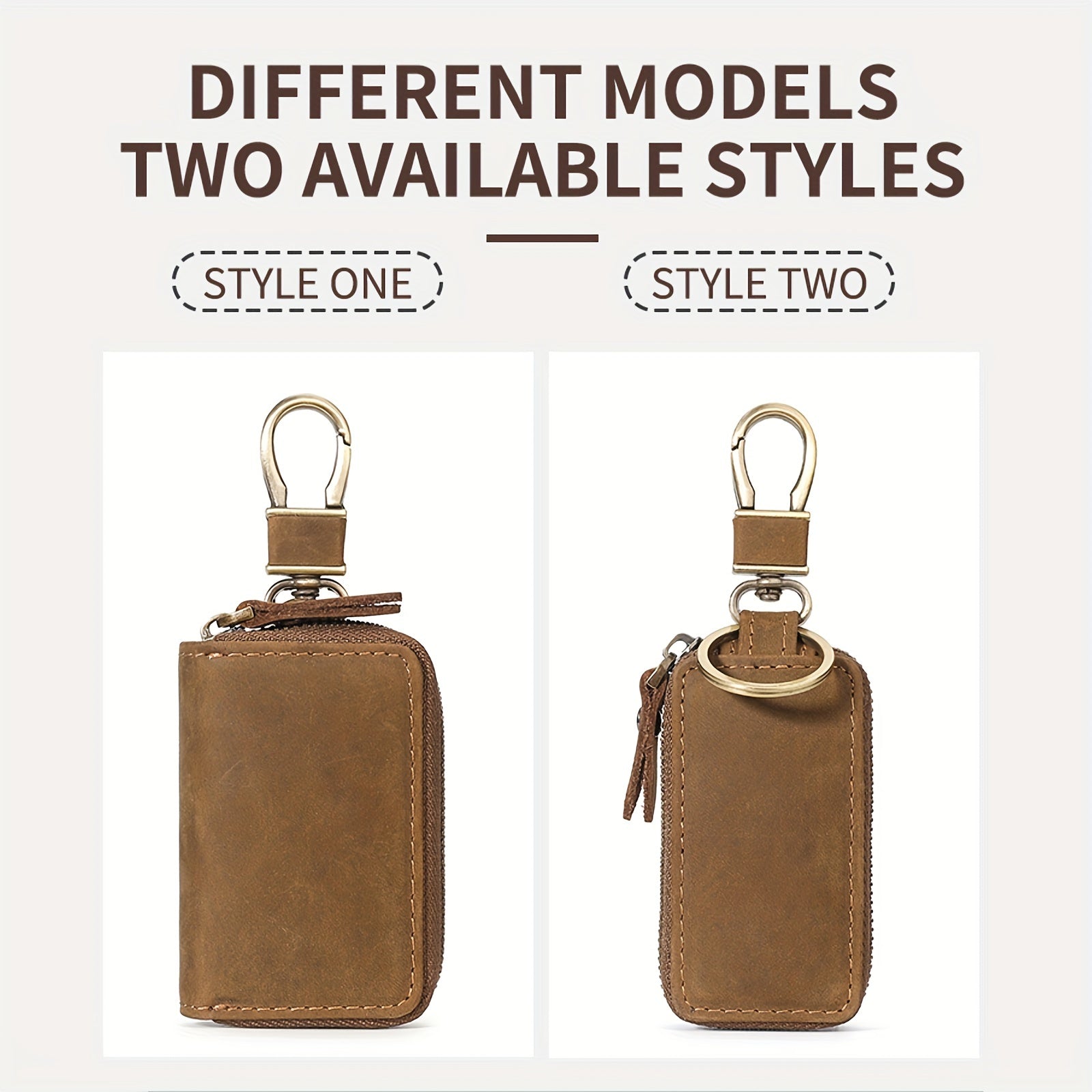 Universal Leather Keychain Set with Metal Buckle Zipper Bag