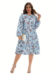  Women's Floral Lantern Sleeve Midi Dress