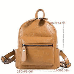 Cartoon Graffiti Embossed Backpack Zipper Solid Rucksack