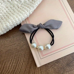 Faux Pearl Bow Hair Tie Women's High Elasticity Bow Ponytail Hair Rope Headwear