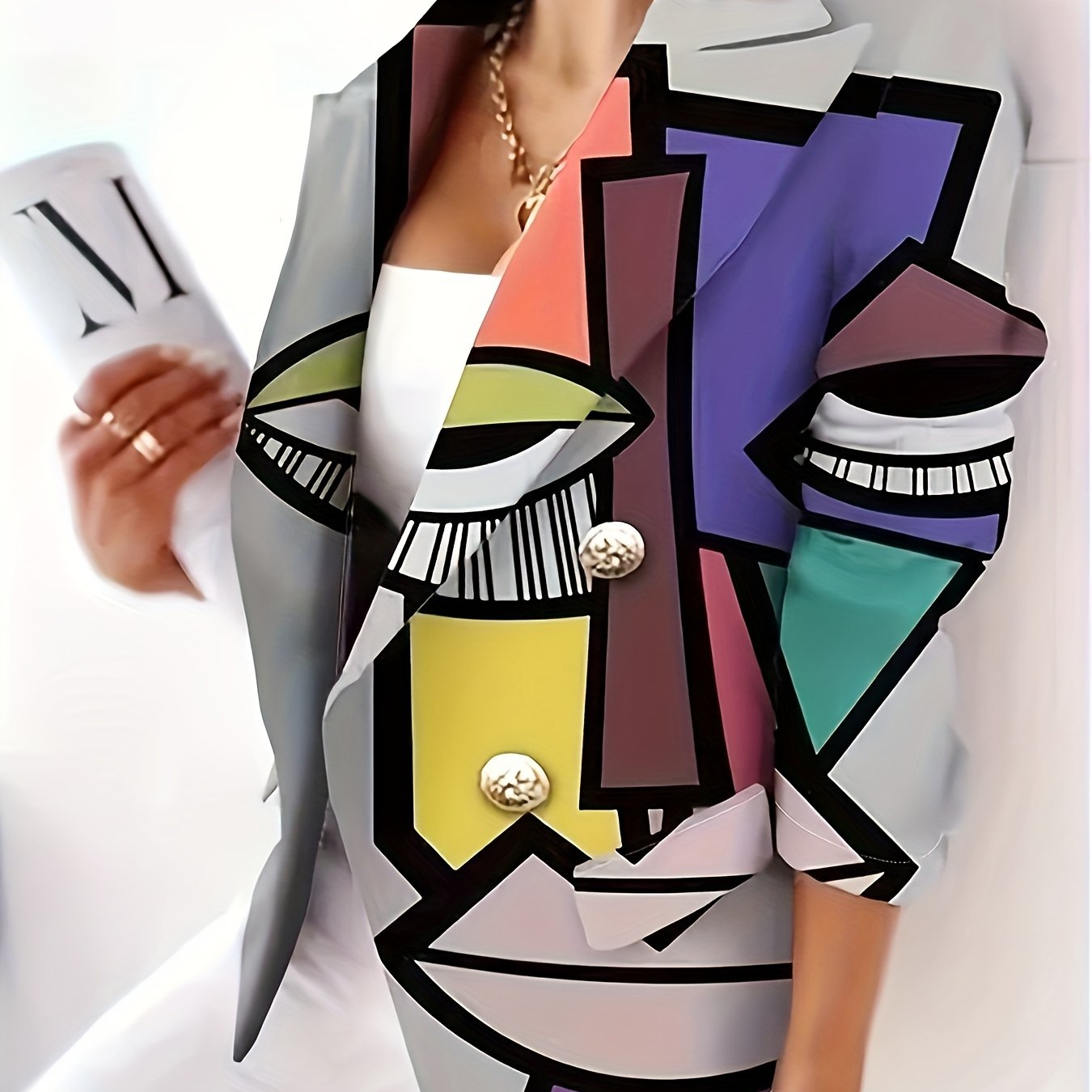  Women's Abstract Print Long Sleeve Blazer