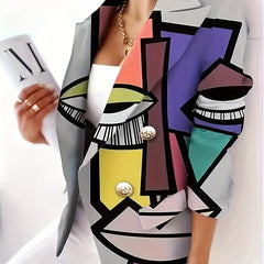  Women's Abstract Print Long Sleeve Blazer