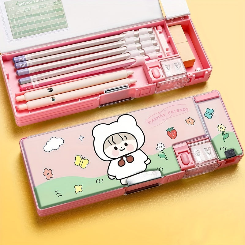 Large Capacity Double Layer Plastic Pen Box