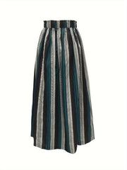 Colorblock Swing Maxi Skirt High Rise Elastic Waist