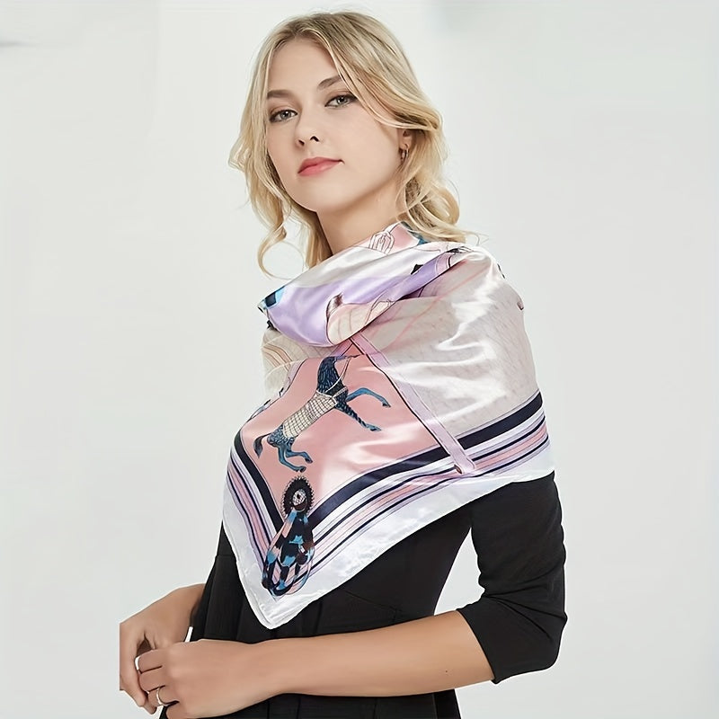 Horse Tassel Print Satin Silk Scarf Large Shawl