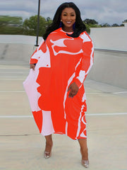  Abstract Print Long Sleeve Baggy Dress