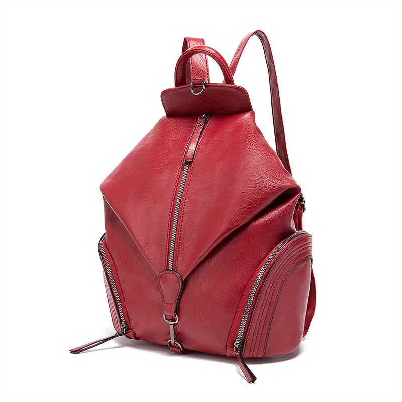 Retro Faux Letter Zipper Backpack Soft Daypack