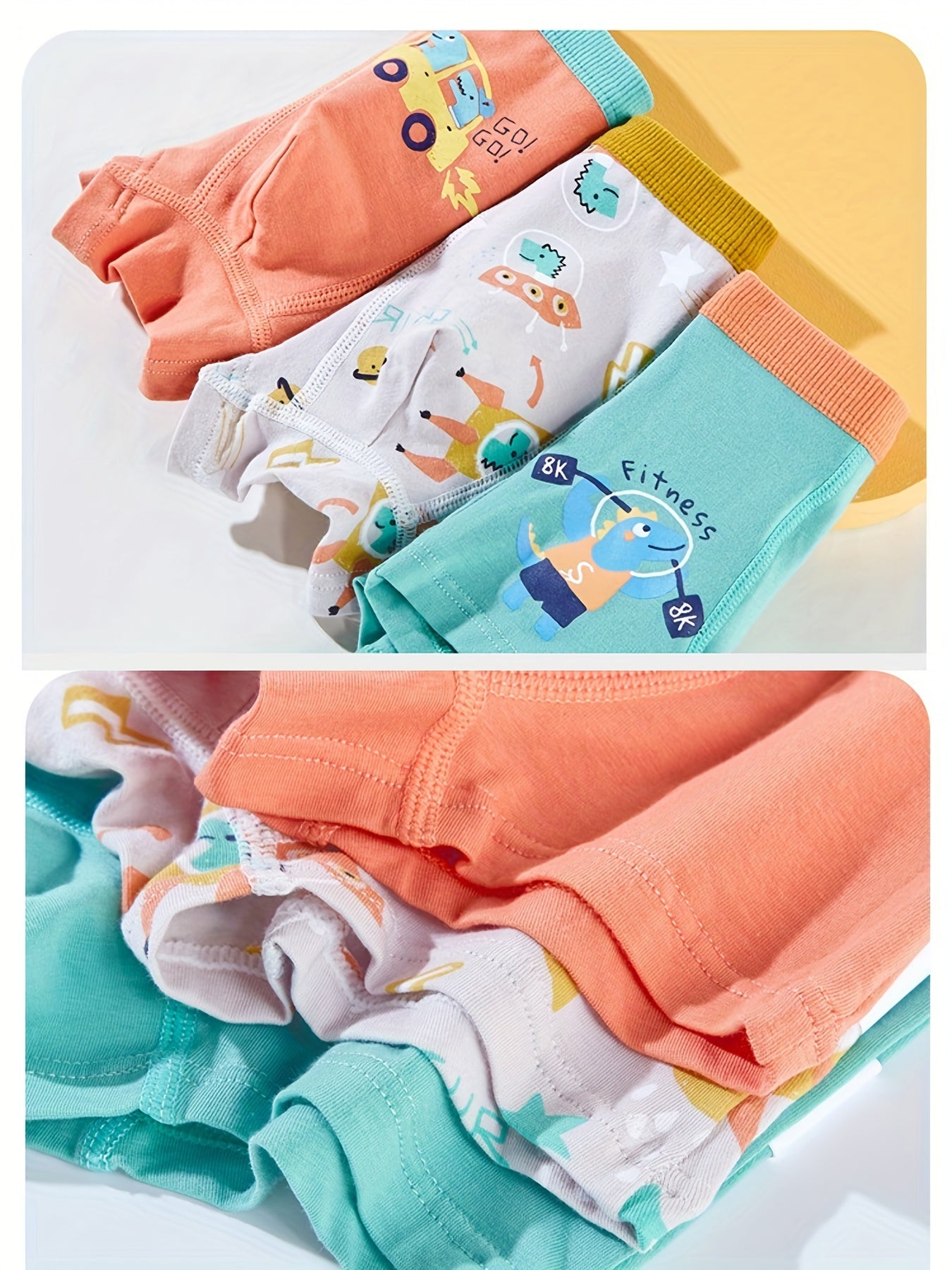 3pcs Boys Boxer Briefs Dinosaur Driving Car Print