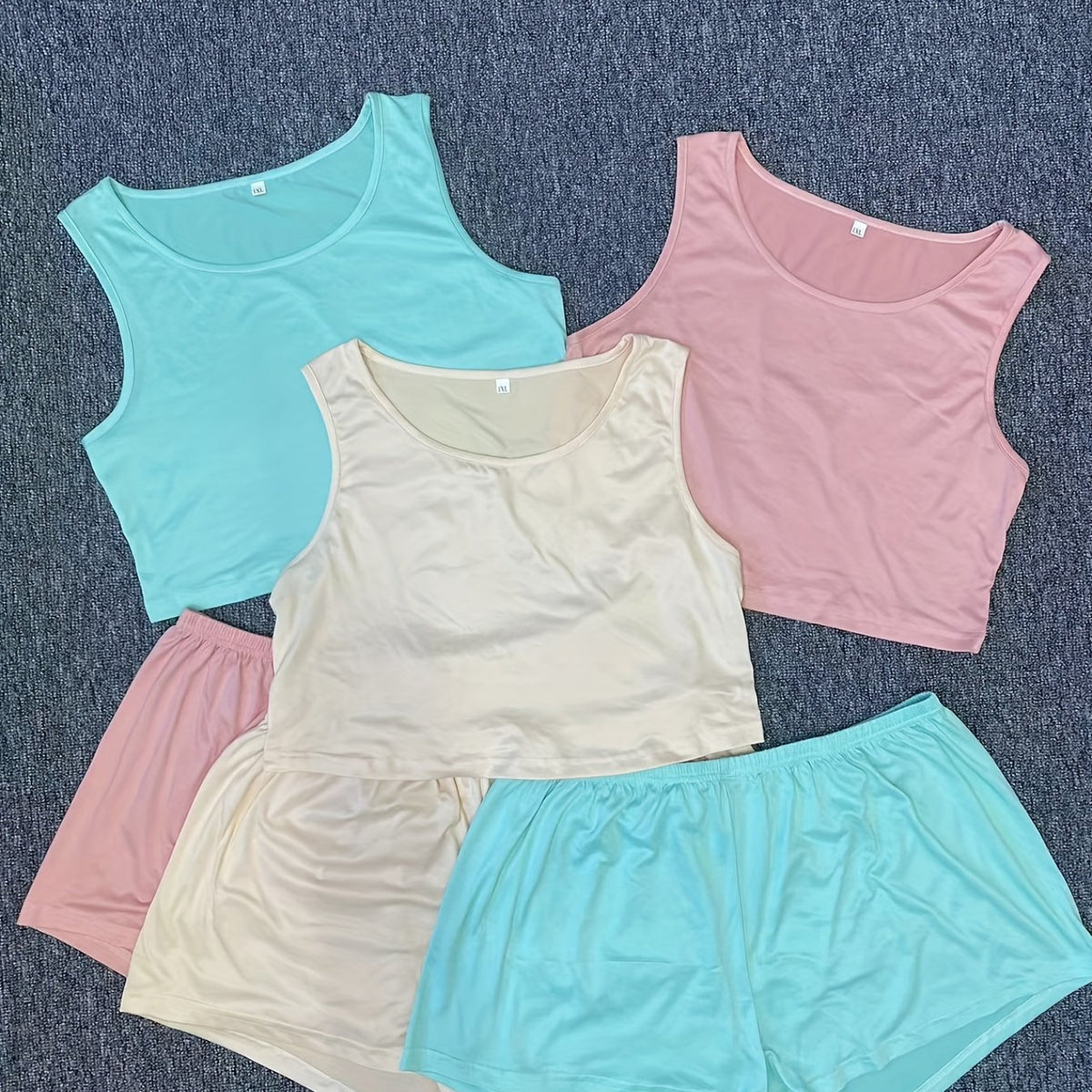 6 Pack Plus Size Lounge Set Solid Tank Top & Shorts Pajama