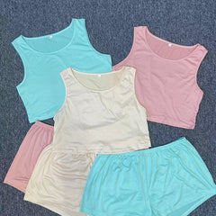 6 Pack Plus Size Lounge Set Solid Tank Top & Shorts Pajama