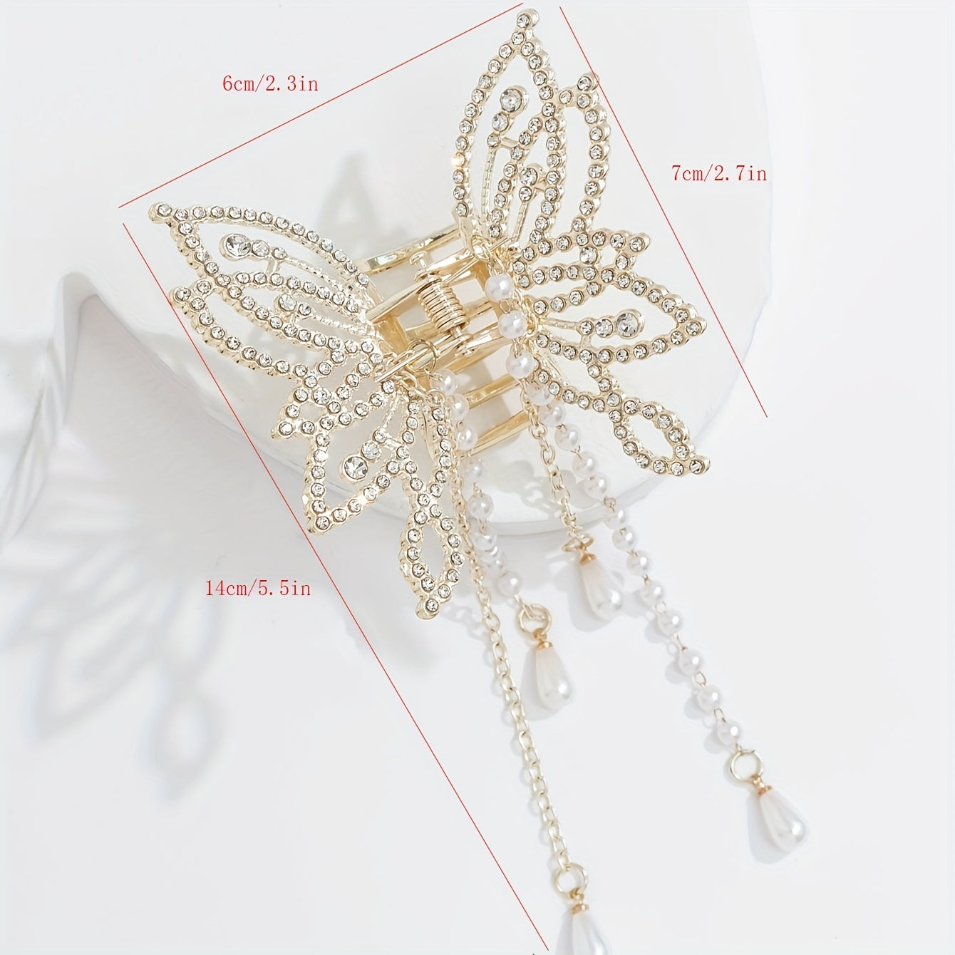 Faux Pearl Tassel Rhinestone Hair Claw Clip Non Slip Strong Hold Grip