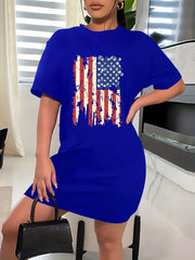  Flag Print Short Sleeve Casual Dress