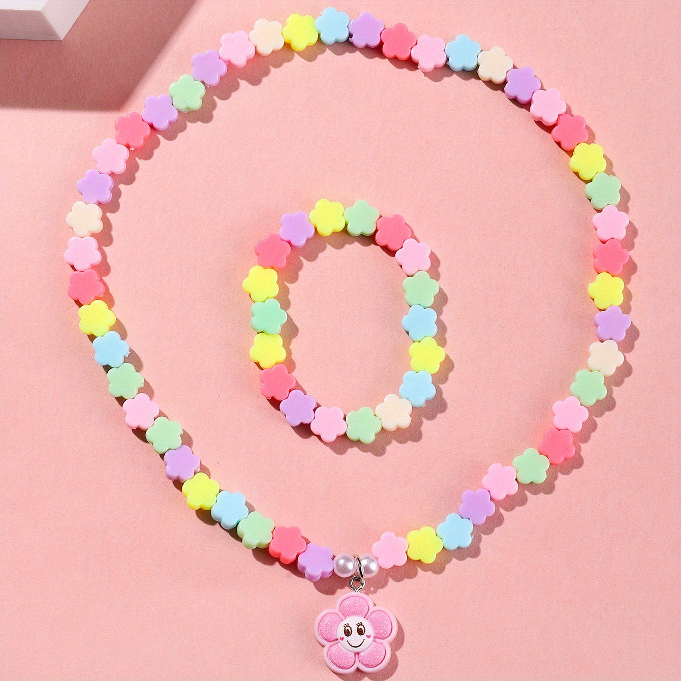 Colorful Acrylic Flower Necklace and Bracelet Jewelry Set