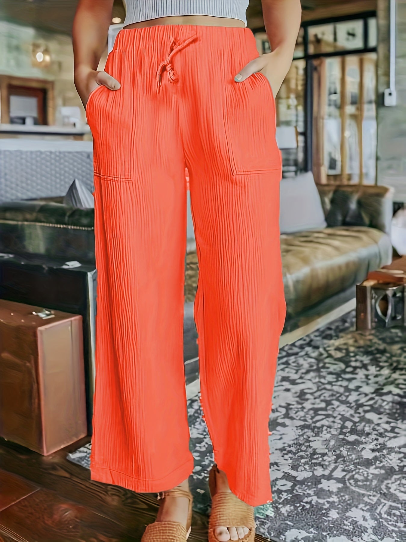 Minimalist Dual Pockets Wide Leg Pants Casual Loose Pants