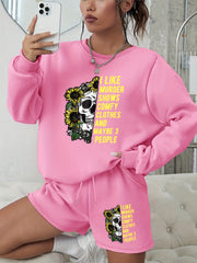  Halloween Graphic Print Sweatshirt & Shorts 2pcs Set