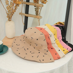 Star Print Bucket Hat Wide Brim Sunshade UV Protection Casual Travel Beach Hats