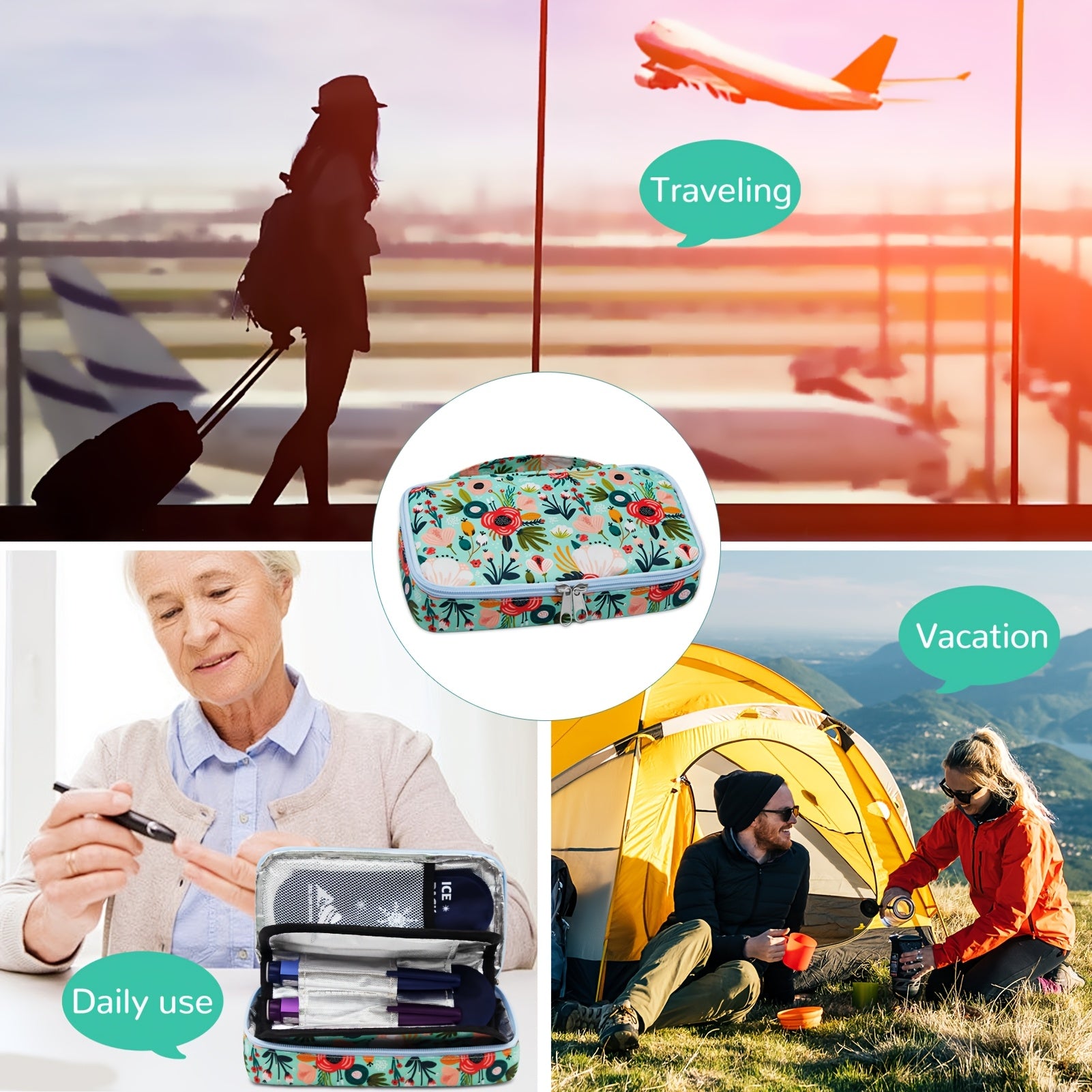 Large Portable Insulin Cooler Bag for Outdoor Camping Travel