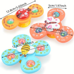 3pcs Cartoon Baby Bath Toys Suction Cup Spinner Toy