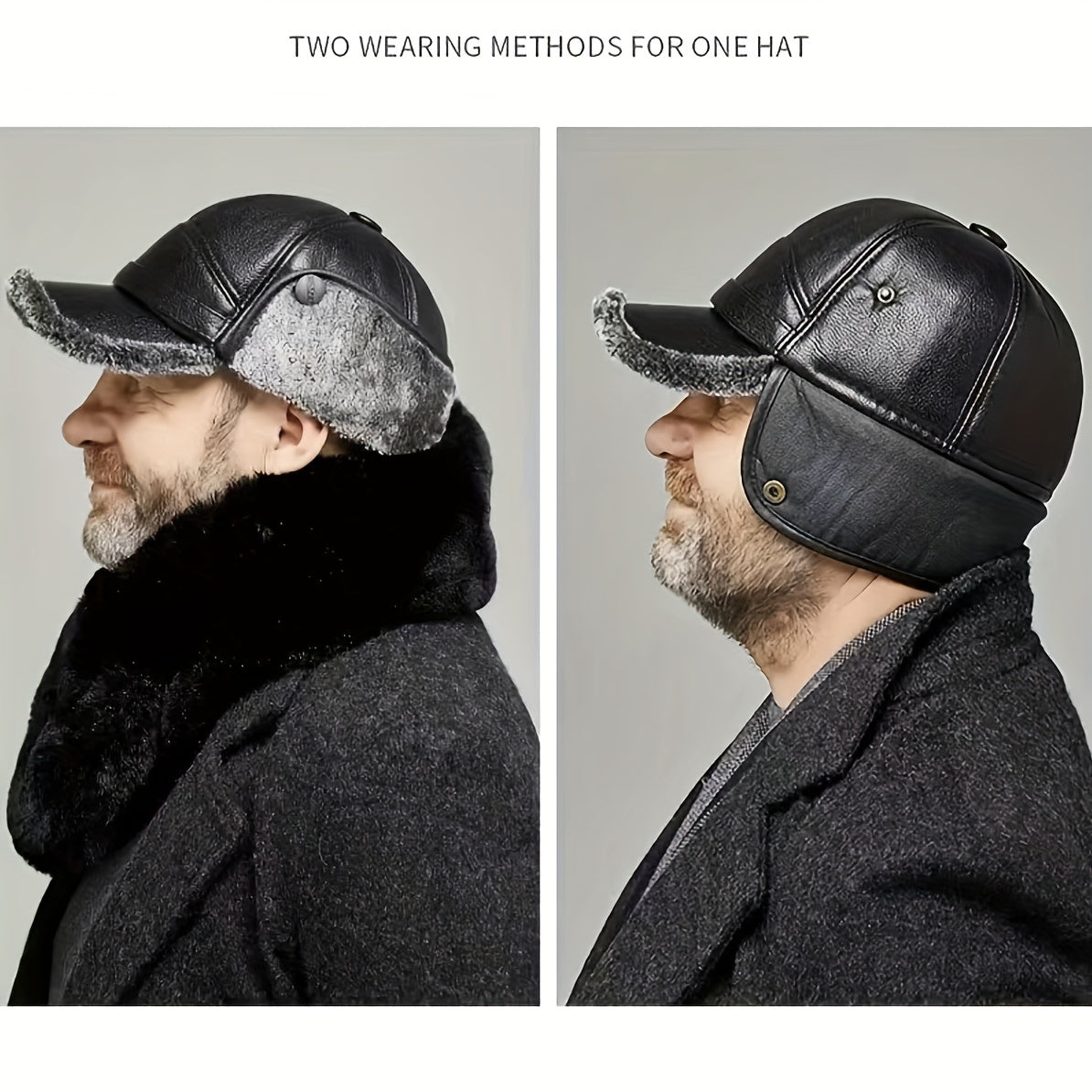 Faux Leather Winter Hats For Men Women Sport Warm Baseball Cap