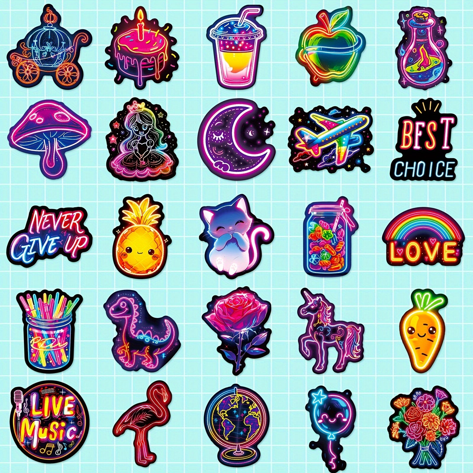 50pcs Neon Stickers Retro Colorful Graffiti Decals with Playful Designs