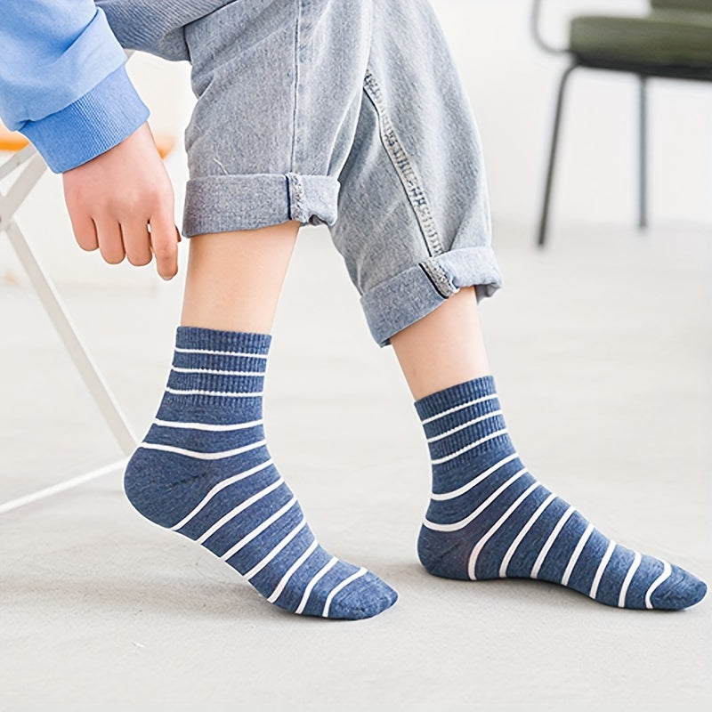 6 Pairs Striped Crew Socks Comfortable & Breathable Women's Mid Tube Stockings