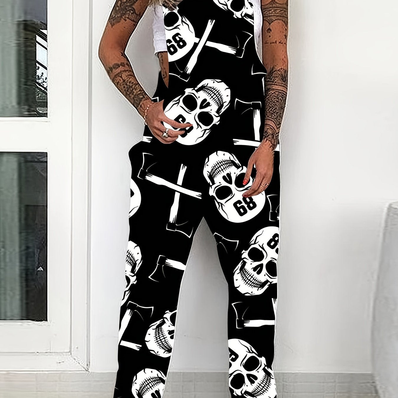 Gothic Skulls Print Rompers Casual Jumpsuit Women's Clothing
