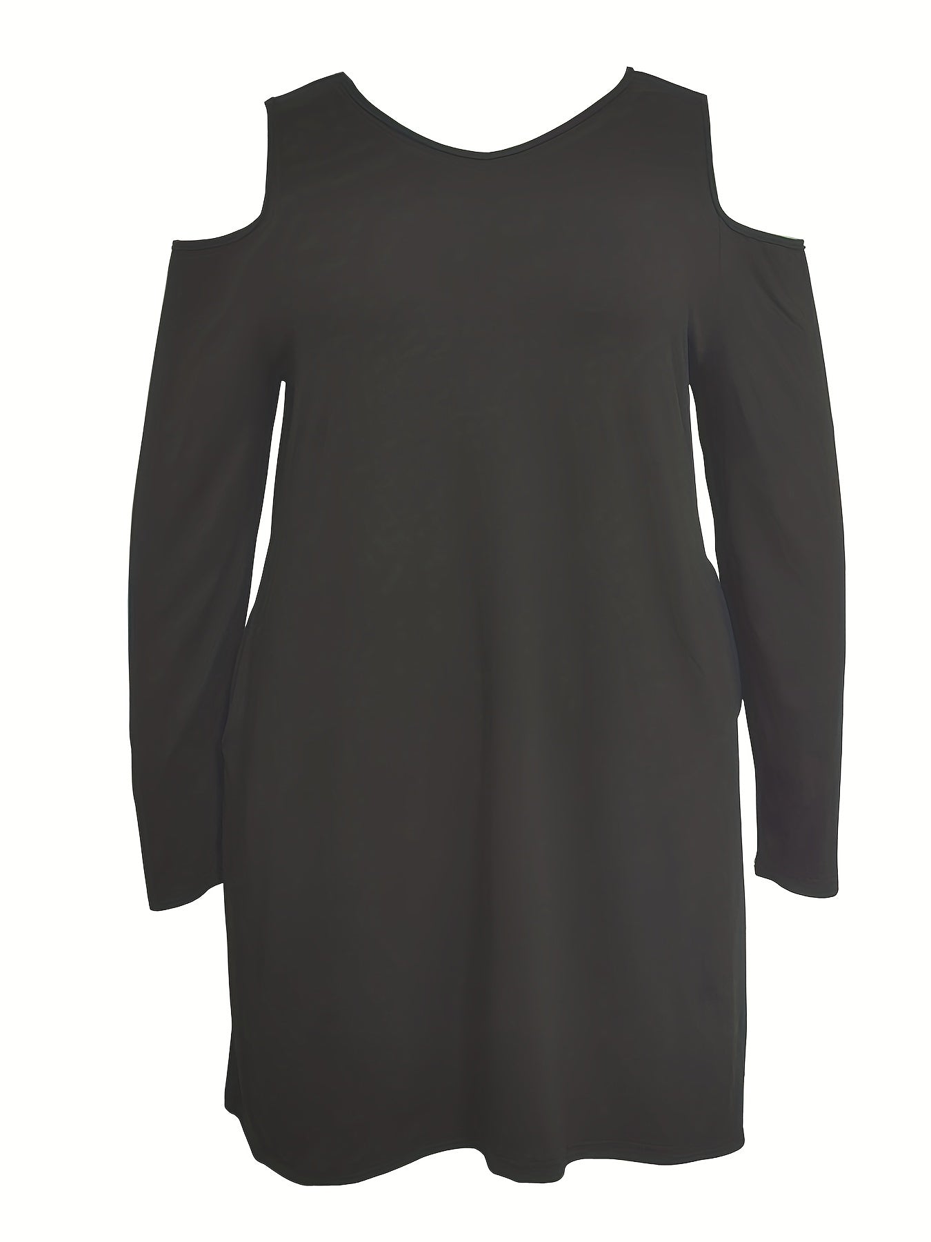  Cold Shoulder Maxi Dress V Neck Long Sleeve Pocketed