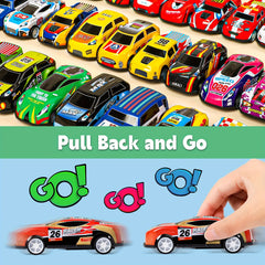 50 Pull Back Toy Cars with Storage Box - Christmas Halloween Thanksgiving Random