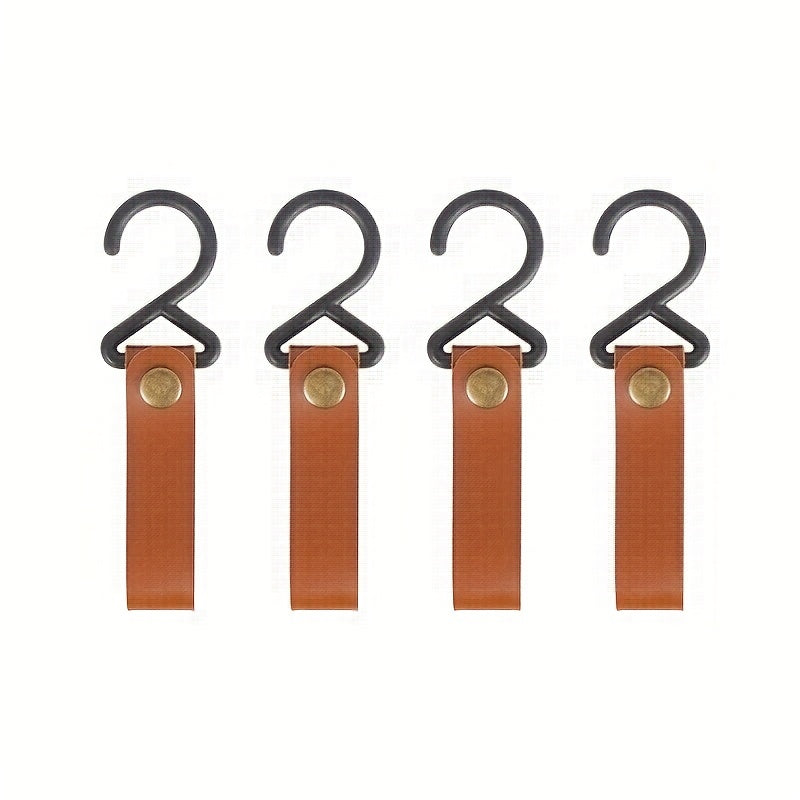 4pcs Outdoor Storage Leather Hook Tent Clothesline Hanging Buckle