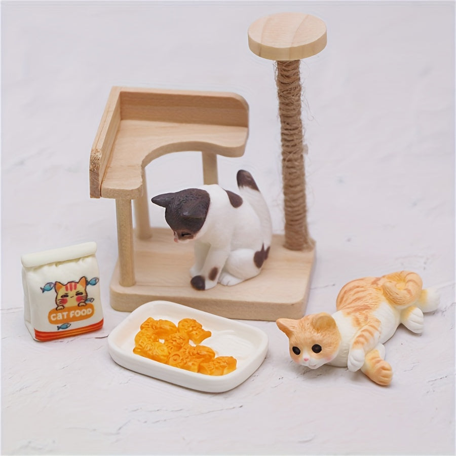 Wooden Cat Climbing Frame Dollhouse Model Ornament Small Fish DIY Accessories