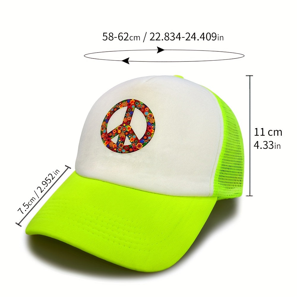 Floral Peace Sign Tucker Hat Mesh Casual Baseball Cap Unisex Sunshade Dad Hats