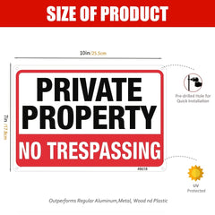 2pcs Private No Trespassing Sign Metal Rust Aluminum 10x7 Inch