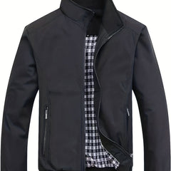 Men's Casual Stand Collar Zipper Pockets Jacket Coat Spring Fall