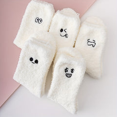 5 Pairs Expression Embroidery Socks Women's Stockings