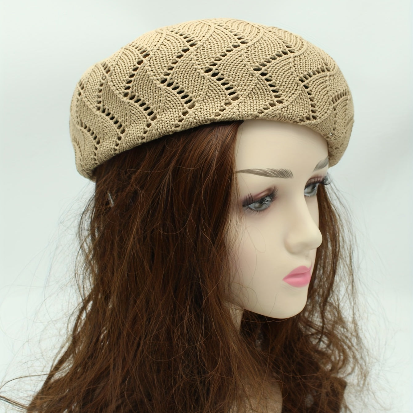Striped Knitted Beret Beige Vintage Painter Cap Octagonal Hat