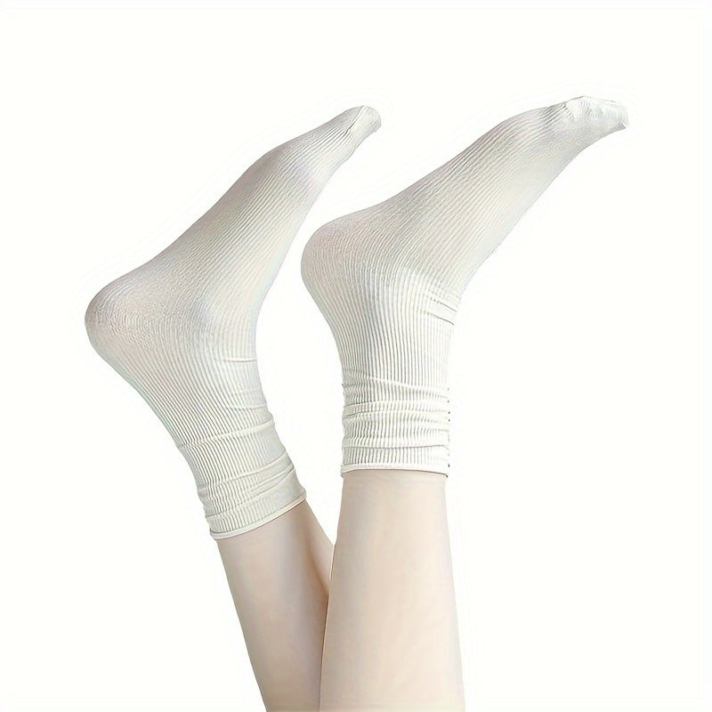 5 Pairs Solid Socks Comfy & Breathable All match Socks Women's Stockings