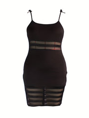  Sexy Bodycon Dress Women's Plus Semi Sheer Contrast Mesh Cami Bodycon