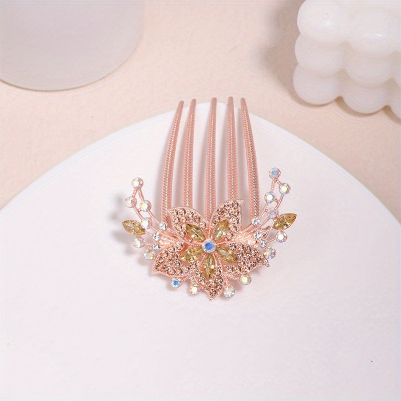 Crystal Rhinestones Hair Clip Faux Pearl Metal Hair Side Combs Bun Hairp