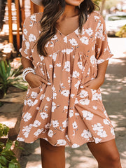 Women's Plus Floral Print V-Neck Dress With Pockets