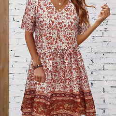 Women's Plus Floral Print Short Sleeve V Neck Summer Dress