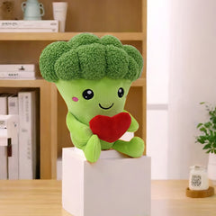 10" Broccoli Plush Toy Holding Heart. Ideal Gift for All Ages