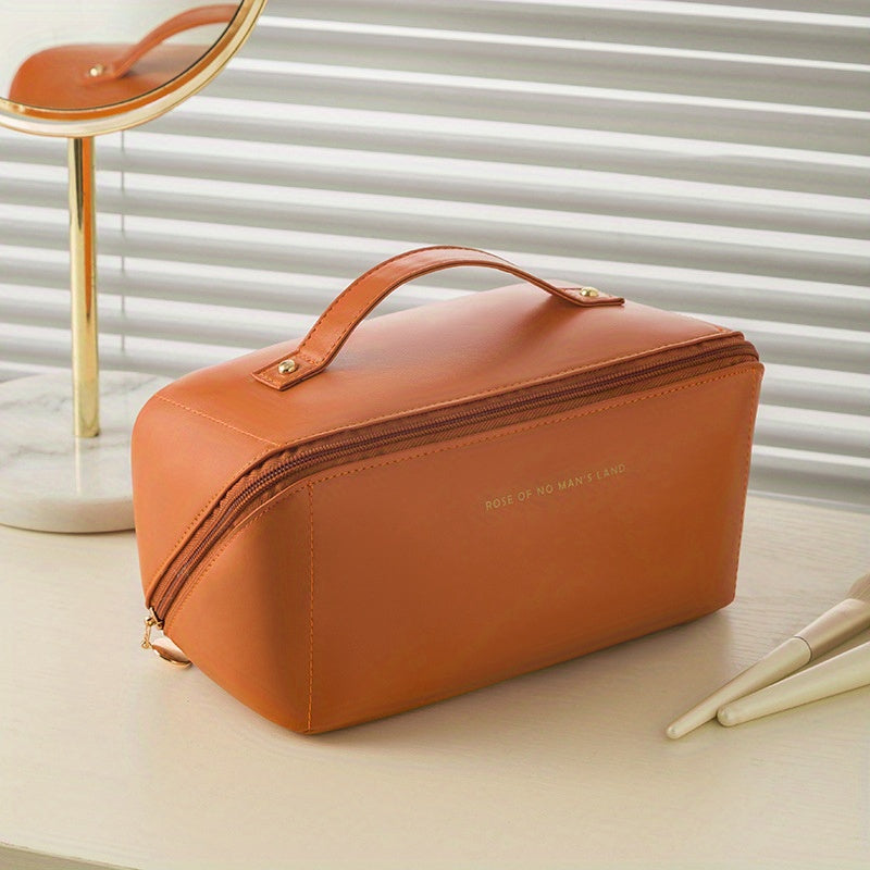 Zipper Makeup Bag For Women Portable Cosmetic Storage Pouch PU Leather