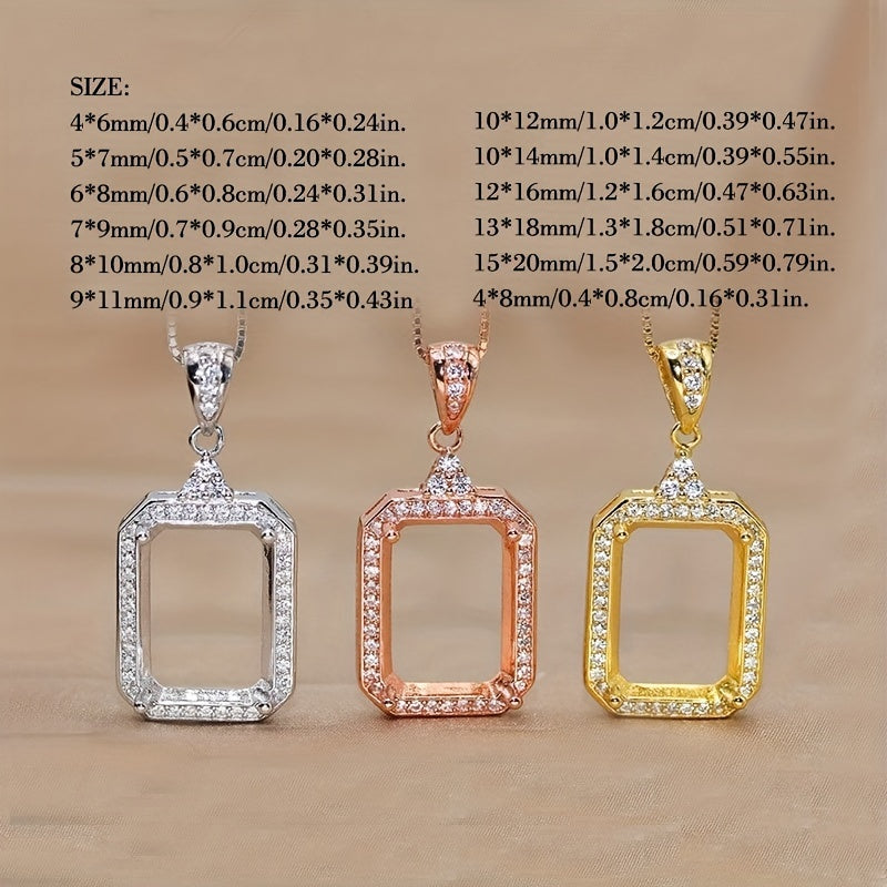1Pc 925 Sterling Silver Rose Golden/Silvery Rectangle Bezel Settings DIY Pendant