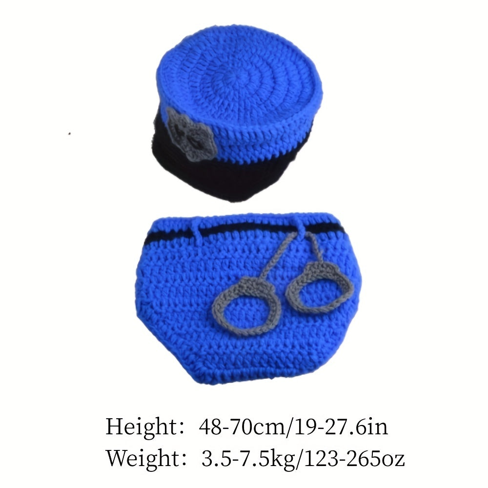 2pcs Policeman Baby Crochet Costume Photography Props Newborn Hat Shorts Outfits