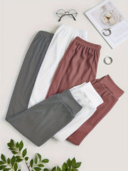 Solid Ribbed Lounge Set Long Sleeve Crew Neck Top & Elastic Waistband Pants