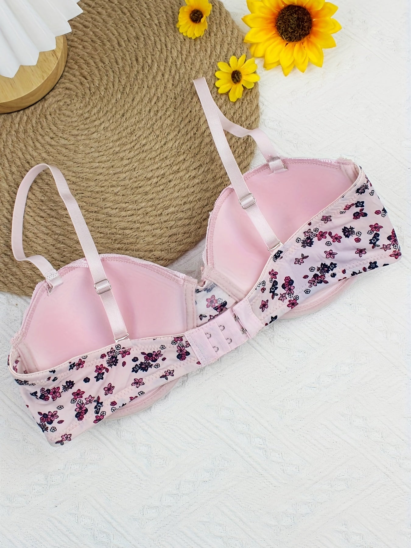 Floral Print Lace Bras Breathable Shoulder Strap Women's Lingerie