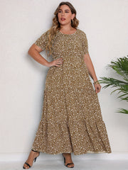  Ditsy Print Short Sleeve Maxi Dress