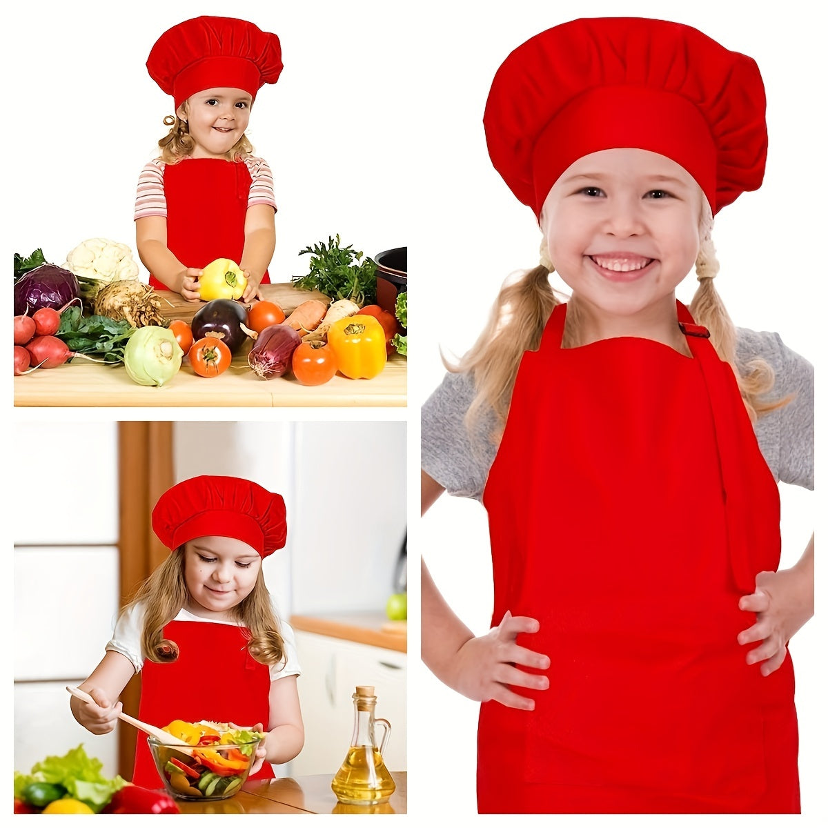 Kids Apron and Chef Hat Set Skincare-Friendly with Pockets